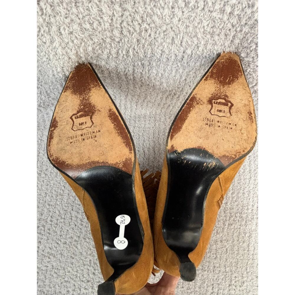 Stuart Weitzman Brown Suede Leather Fringe Heeled Booties Size 6.5 #68884 - Picture 4 of 6
